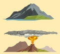 Volcano magma nature blowing up with smoke volcanic eruption lava mountain vector illustration