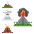 Volcano magma vector nature blowing up with smoke crater volcanic mountain hot natural eruption earthquake illustration. Royalty Free Stock Photo