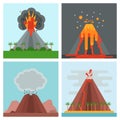 Volcano magma vector nature blowing up with smoke crater volcanic mountain hot natural eruption earthquake illustration.