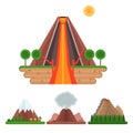 Volcano magma vector nature blowing up with smoke crater volcanic mountain hot natural eruption earthquake illustration. Royalty Free Stock Photo