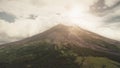 Volcano mount erupt at sun shine closeup aerial. Nobody nature landscape at Legazpi countryside