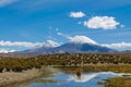 Volcano Parinacota and Pomerape snow top in Chile and Bolivia