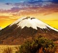 Volcano Parinacota at sunset. Chile, South America. Royalty Free Stock Photo