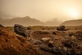 Volcano park desert during smoky sunset Royalty Free Stock Photo