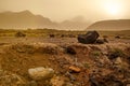 Volcano park desert during smoky sunset Royalty Free Stock Photo