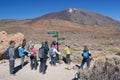 Volcano Pico del Teide, National Park, Tenerife Canary Islands, Spain - 15.11.2018: Group of hikers with guideSpell Checker Title