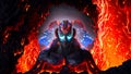 volcano planet fire god alien warrior lava mountain science fiction character