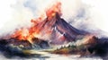 Volcano Of Poland: A Stunning Watercolor Illustration Of A Fiery Mountain