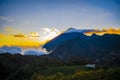 Volcano of santa maria quetzaltenango with beautiful sunset and valley viewbeautiful view of the volcano with red clouds and blue