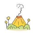 The volcano is smoking and spewing lava. Kids print for boys and girls, T-shirt prints, Royalty Free Stock Photo