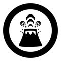 Volcano spewing lava and rocks icon in circle round black color vector illustration image solid outline style Royalty Free Stock Photo