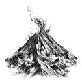 Volcano spewing lava sketch hand drawn graphic style Royalty Free Stock Photo