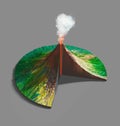 Volcano structure. Original hand painted illustration, 3d rendering