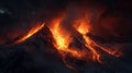 Volcano summit with glowing lava and snow-lit celebration . Royalty Free Stock Photo