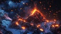 Volcano summit with glowing lava and snow-lit celebration . Royalty Free Stock Photo