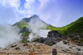 Volcano valley in japan and kuro tamago(black eggs) Royalty Free Stock Photo