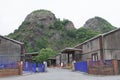 Volcano village huts in Asia