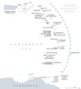 Volcanoes of the Caribbean islands, Lesser Antilles island arc, political map