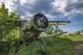 Volchansk, Ukraine - 18 June 2020: Old aircraft Antonov An-2 at abandoned Airbase aircraft cemetry in Vovchansk, Kharkov region,