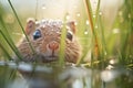 vole creating a path through morning dew grass Royalty Free Stock Photo