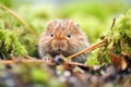 vole foraging for food among grass roots