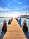 Volendam Amsterdam Netherlands. Sea bay. Wooden pier Royalty Free Stock Photo