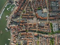 Volendam, Netherlands. Top down overview of traditional dutch fishing village city traditional buildings and harbor Royalty Free Stock Photo