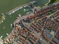 Volendam, Netherlands. Top down overview of traditional dutch fishing village city traditional buildings and harbor Royalty Free Stock Photo