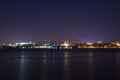 Volga river embankment at night in Samara, Russia. Panoramic view of the city. Royalty Free Stock Photo