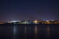 Volga river embankment at night in Samara, Russia. Panoramic view of the city. Royalty Free Stock Photo