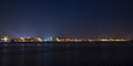 Volga river embankment at night in Samara, Russia. Panoramic view of the city. Royalty Free Stock Photo