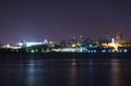 Volga river embankment at night in Samara, Russia. Panoramic view of the city. Royalty Free Stock Photo