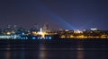 Volga river embankment at night in Samara, Russia. Panoramic view of the city. Royalty Free Stock Photo