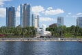 Volga river embankment in Samara, Russia. Panoramic view of the city. Royalty Free Stock Photo