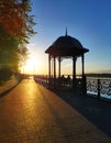 Volga river embankment. Sunset time, Kineshma, Russia Royalty Free Stock Photo