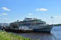 The Volga River. Port in the city of Kostroma 19.06.2021. On the pier, the retro motor ship Ivan Kulibin was built in 1957.