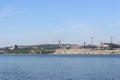 The Volga River. The ship is approaching Volgograd. The monument to Mother Motherland is visible in the distance.