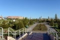 The park of the memorial complex `Mound of Cossack Glory` on the embankment in Volgodonsk.