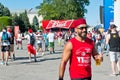 A fan of the Tunisian national team in a t-shirt with the team`s