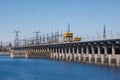 Volgograd. Russia - 16 April 2017. The dam of the Volga hydroelectric power station without water discharge