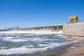 Volgograd. Russia - 16 April 2017. The dam of the Volga hydroelectric water discharge