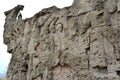 VOLGOGRAD, RUSSIA. A fragment of a symbolical wall ruins with bas-reliefs of soldiers. Mamayev Kurgan