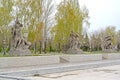 VOLGOGRAD, RUSSIA. Sculptures on Heroes square. Mamaev Kurgan