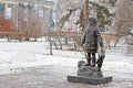 Monument to a girl with a teddy bear called `Children of military Stalingrad` standing on Lenin Square