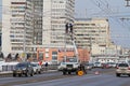 Workers on the crane install and decorate the Astrakhan bridge with led light in Volgograd