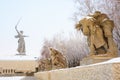 Volgograd. Russia - February 3, 2019. Sculptural compositions and on the square of the heroes of the memorial complex on Mamayev Royalty Free Stock Photo