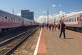 VOLGOGRAD, RUSSIA - JUNE 29, 2018: Platform of Volgograd railway station, Russ