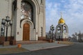 View of The Church of All Saints  in Mamayev Hill War Memorial in Volgograd. Russian orthodox theme Royalty Free Stock Photo