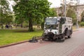 Volgograd. Russia May 11, 2017. The machine cleans the street of debris