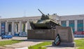 Volgograd. Russia - May 7, 2019. Monument to the T-34 tank near the Volgograd Tractor Plant named after F.E. Dzerzhinsky, central